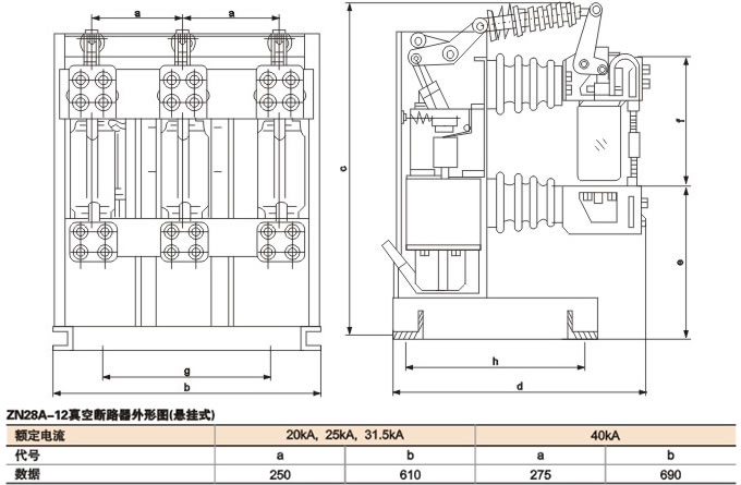 ZN28A-12、ZN28-12G系列户内高压真空断路器