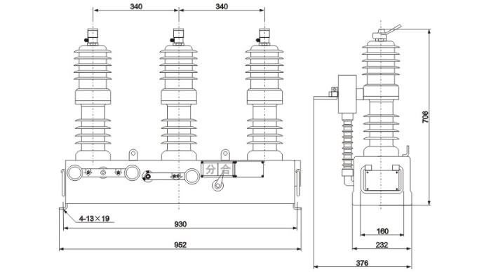 ZW32-12G型户外高压真空断路器—隔离开关组合电器